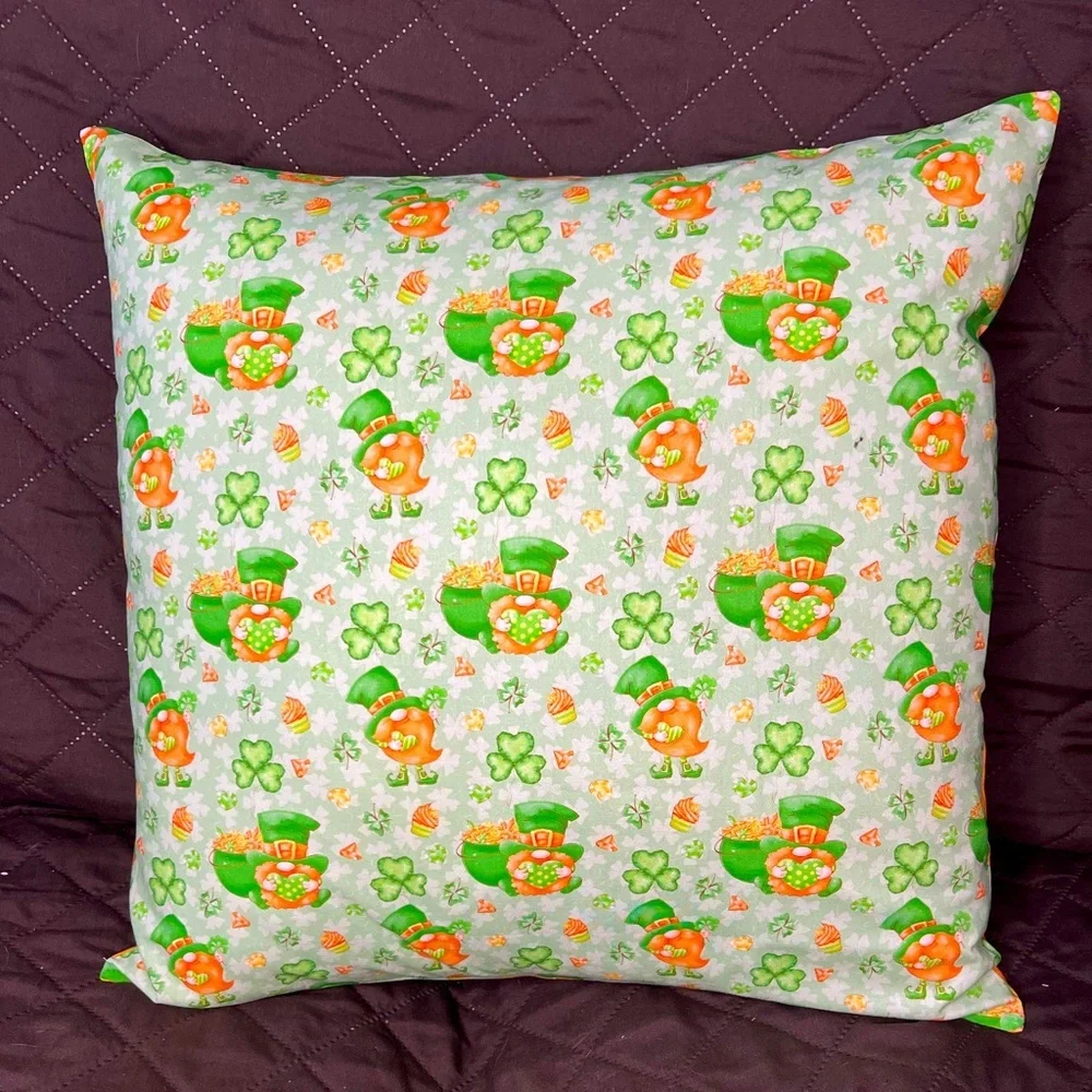 Hand Crafted Accent Pillow Cover 18x18 Throw Pillow Cover Only Green Leprechaun